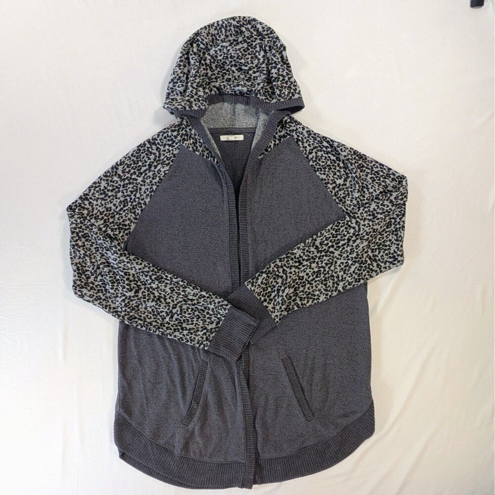 Maurices Women's Medium Hooded Cardigan leopard print long sleeves
